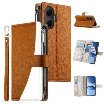 Redmi Turbo 4 Pro/Poco F7 Leather Wallet Phone Case with Strap - Brown - 1