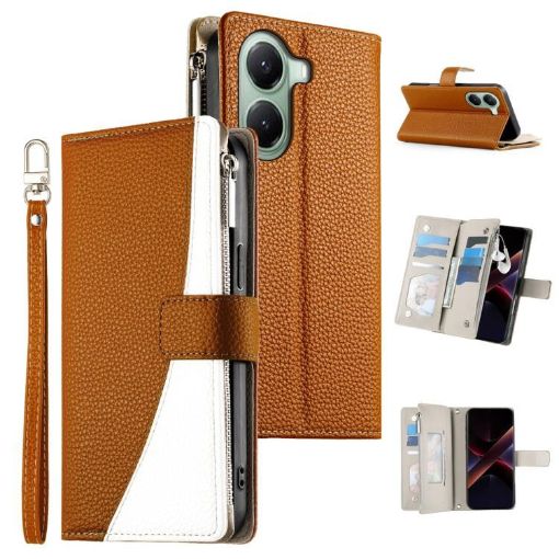 Redmi Turbo 4/Xiaomi Poco X7 Pro Brown Leather Wallet Case with Strap - 1