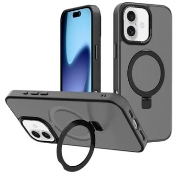 iPhone 17 Kalebol Metal Lens Frame MagSafe Holder Frosted Case Black - 1