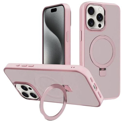 iPhone 15 Pro Max Pink Metal Lens Frame MagSafe Holder Case - 1