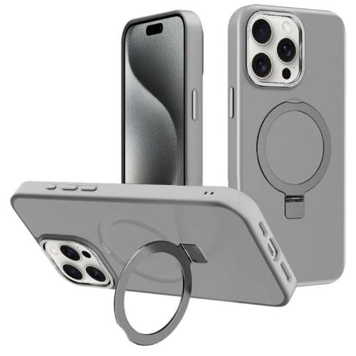 iPhone 15 Pro Kalebol Metal Lens Frame MagSafe Frosted Case Grey - 1