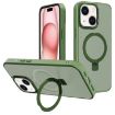 iPhone 15 Dark Green Metal Lens Frame MagSafe Holder Frosted Case - 1