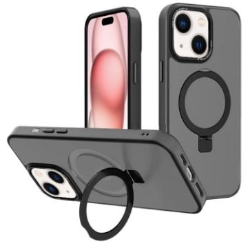 iPhone 15 Kalebol Metal Lens Frame MagSafe Holder Frosted Case Black - 1