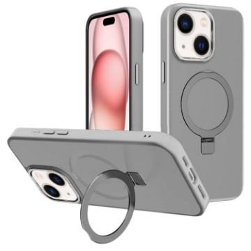 iPhone 15 Kalebol Metal Lens Frame MagSafe Holder Frosted Case Grey - 1