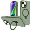 iPhone 14 Dark Green Metal Lens Frame MagSafe Holder Frosted PC Case - 1