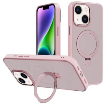 iPhone 14 Plus Pink Metal Lens Frame MagSafe Holder Frosted Case - 1