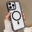 iPhone 16 Pro MagSafe Case Black - Large Lens Hole Rhinestone Frame - 1
