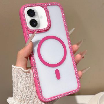 iPhone 16 MagSafe Case Rose Gold Rhinestone Frame Large Lens Hole - 1