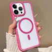 iPhone 14 Pro MagSafe Case with Large Lens Hole & Rhinestone Frame - Rose Gold - 1