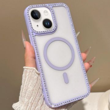 iPhone 13 MagSafe Case Purple with Large Lens Hole & Rhinestone Frame - 1