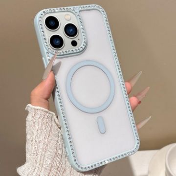 iPhone 12 Pro Max MagSafe Case Blue with Large Lens Hole & Rhinestones - 1