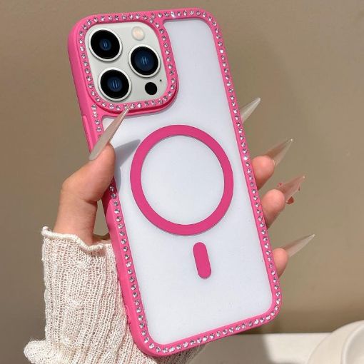 iPhone 12 Pro MagSafe Case Rose Gold Rhinestone Frame Large Lens Hole - 1
