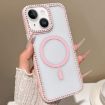 iPhone 14 Plus Pink Rhinestone Frame MagSafe Case with Large Lens Hole - 1