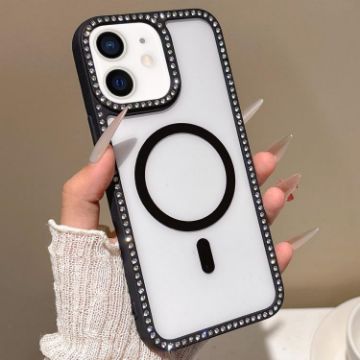 iPhone 11 MagSafe Case Black with Large Lens Hole Rhinestone Frame - 1