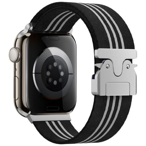 Braided Nylon Watch Band for Apple Watch 42-49mm, Black White - 1