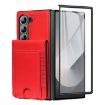 Samsung Galaxy Z Fold5 Red Leather Case with Card Holder & Tempered Film - 2