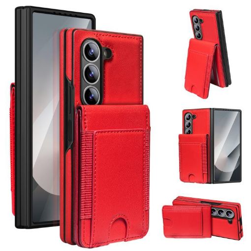 Samsung Galaxy Z Fold7 Red Leather Case with Card Holder & Tempered Film - 1