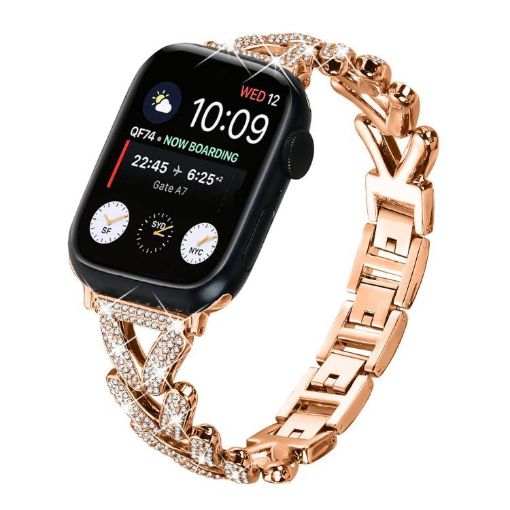 Rose Gold Diamond Metal Watch Band for Apple Watch 38/40/41/S10 42mm - 1