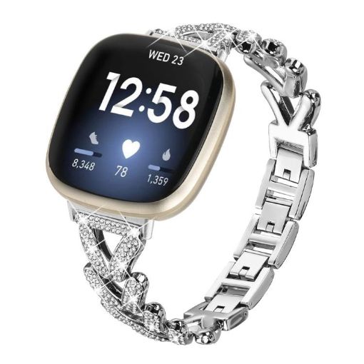 Fitbit Versa 4/3/Sense 2 20mm Diamond Metal Watch Band Silver - 1