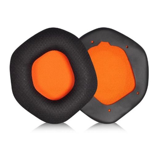 Snap-on Replacement Earpads for ASUS ROG Strix 7.1 - Black Orange Fabric - 1