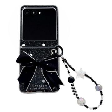 Motorola Razr 60/50 Glitter Dots Phone Case with Bow Bracelet - Black - 1