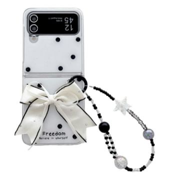 Samsung Galaxy Z Flip4 Glitter Dots Phone Case with Bow Bracelet White - 1