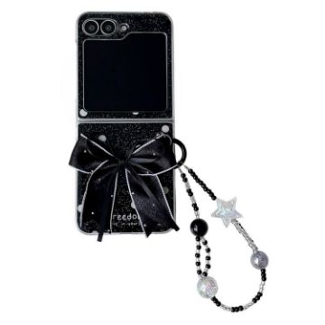 Samsung Galaxy Z Flip5 Case Glitter Dots Pattern with Bow Bracelet Black - 1