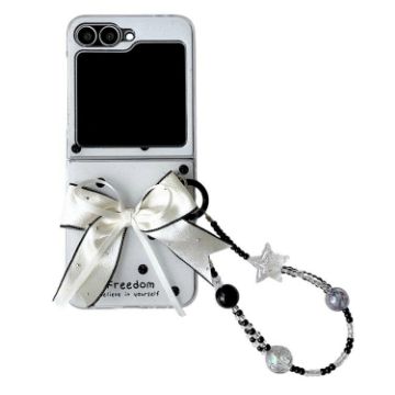 Samsung Galaxy Z Flip5 Case Glitter Dots Pattern with Bow Bracelet White - 1