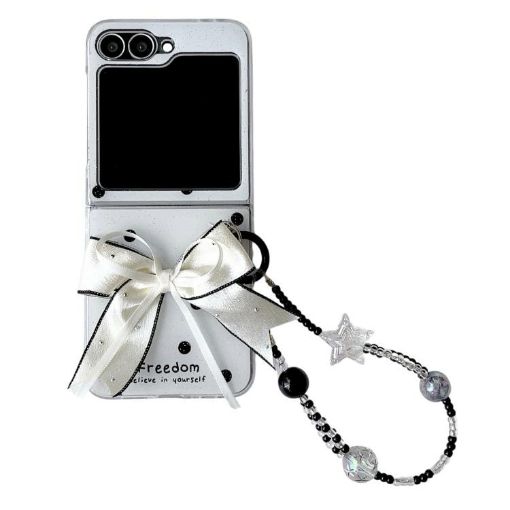 Samsung Galaxy Z Flip6 Case Glitter Dots Pattern with Bow Bracelet White - 1
