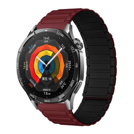 Tri-beads Magnetic Silicone Watch Band 18mm - Wine Red Black - 1
