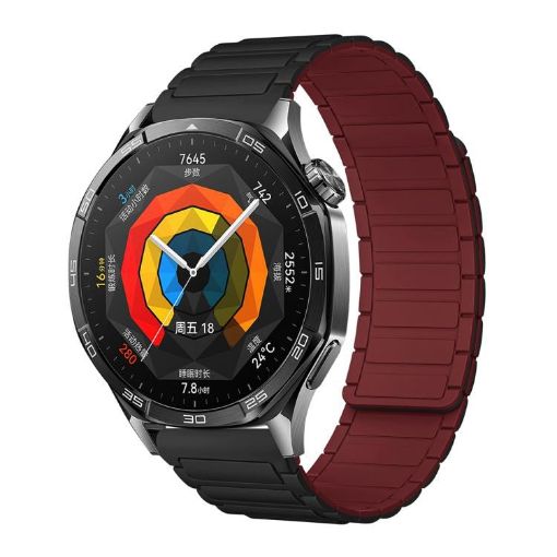 22mm Tri-beads Magnetic Silicone Watch Band - Black Wine Red - 1
