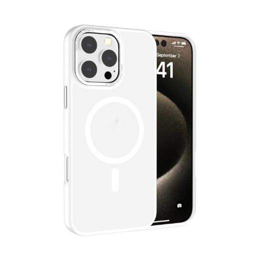 iPhone 16 Pro Max Kalebol Metal Lens Frame MagSafe Frosted Case White - 1