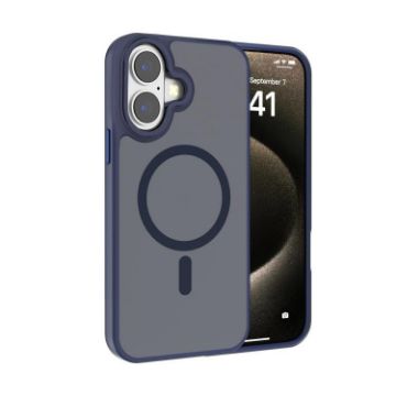 iPhone 16 Plus Kalebol Metal Lens Frame MagSafe Case Navy Blue - 1