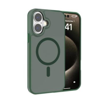 iPhone 16 Kalebol Metal Lens Frame MagSafe Frosted PC Case Dark Green - 1