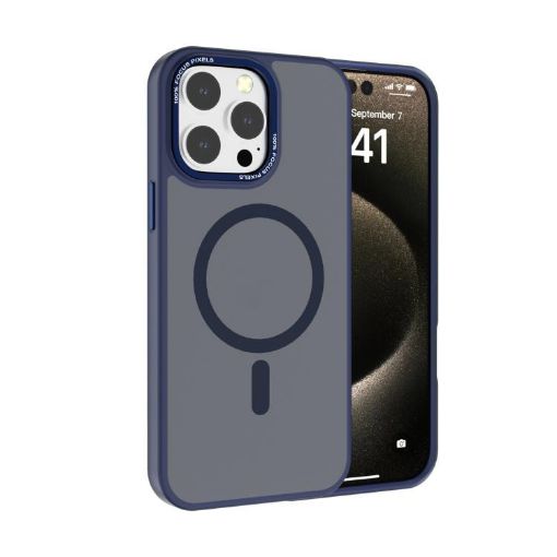 iPhone 15 Pro Max Kalebol Metal Lens Frame MagSafe Case Navy Blue - 1