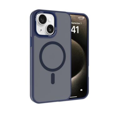 iPhone 15 Plus Kalebol Metal Lens Frame MagSafe Case Navy Blue - 1