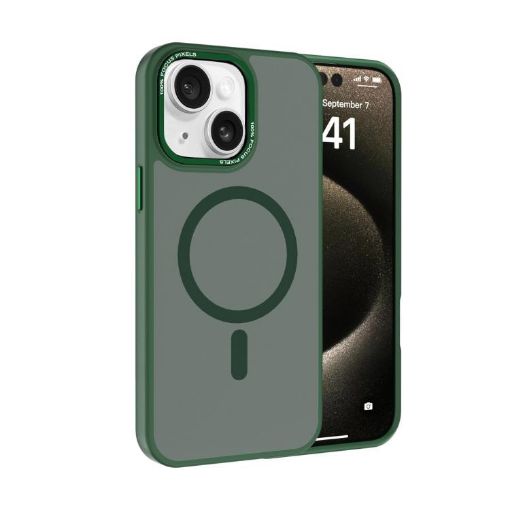 iPhone 15 Kalebol Metal Lens Frame MagSafe Frosted Case Dark Green - 1