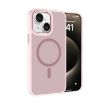 iPhone 15 Pink Kalebol Metal Lens Frame MagSafe Frosted PC Case - 1