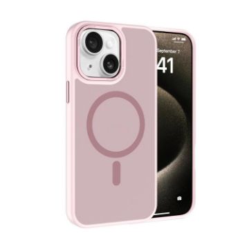 iPhone 14 Plus Pink Kalebol Metal Lens Frame MagSafe Frosted PC Case - 1