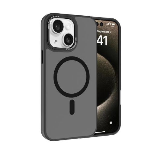 iPhone 14 Plus Kalebol Metal Lens Frame MagSafe Frosted Case Black - 1