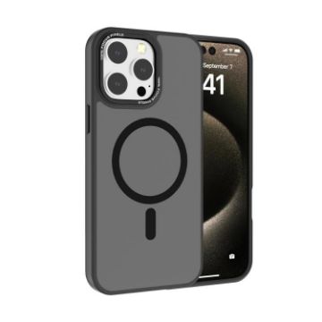 iPhone 14 Pro Kalebol Metal Lens Frame MagSafe Frosted PC Case Black - 1
