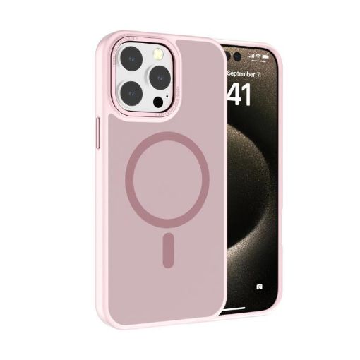 iPhone 13 Pro Kalebol Metal Lens Frame MagSafe Frosted PC Case Pink - 1