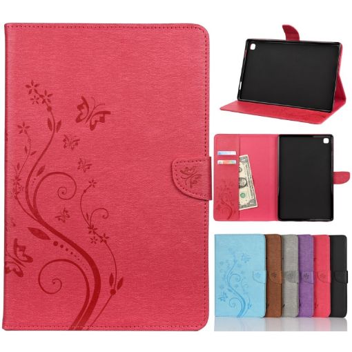 Samsung Galaxy Tab A7 10.4 Butterfly Flower Leather Case Wallet Magenta - 1