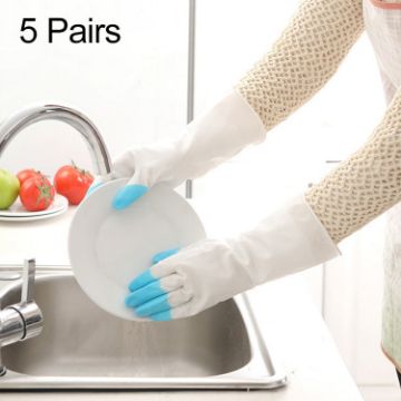 5 Pairs Blue Shark PVC Latex Waterproof Thicken Cleaning Gloves - 1