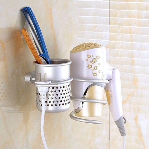Wall Mount Hair Dryer Holder Rack | Spiral Bathroom Organizer Hook - 1