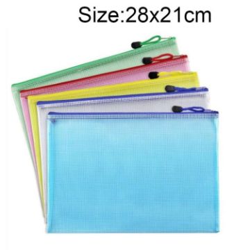 B5 Zipper Plastic Mesh Stationery Bag, 28x21cm, Random Color Delivery - 1