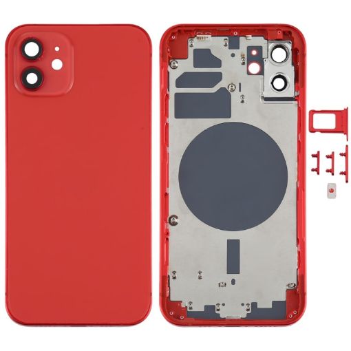 iPhone 12 Red Back Housing Cover with SIM Tray, Side Keys & Camera Lens - 1