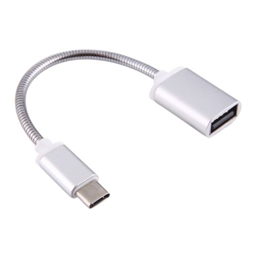 USB Female to Type-C Male OTG Cable 8.3cm Charging Data Silver - 1