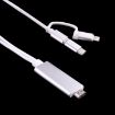 3 in 1 Micro USB, 8 Pin & Type-C to HDMI Adapter Cable - Silver, 1080P HD - 3