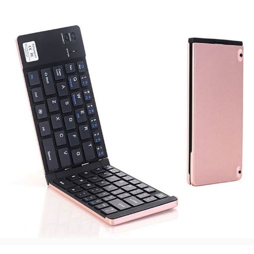 F66 Foldable Bluetooth Keyboard, 66 Keys, Android/Windows/iOS, Rose Gold - 1